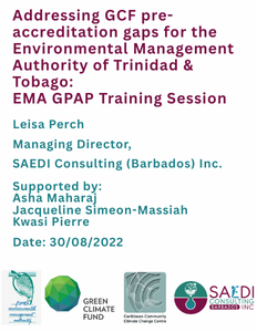 Gender mainstreaming capacity building workshop for the Environmental Management Authority (EMA) of Trinidad and Tobago | SAEDI Consulting Barbados Inc