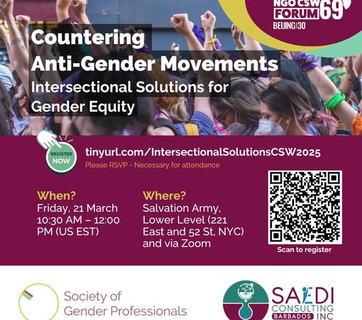 SAEDI Consulting Barbados Inc - Happening Tomorrow: Register for Countering Anti-Gender Movements at NGO CSW69